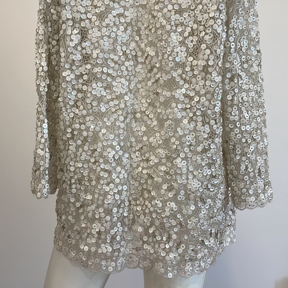 Vintage Full White Sequined Jacket SzSM - Picture 11 of 14